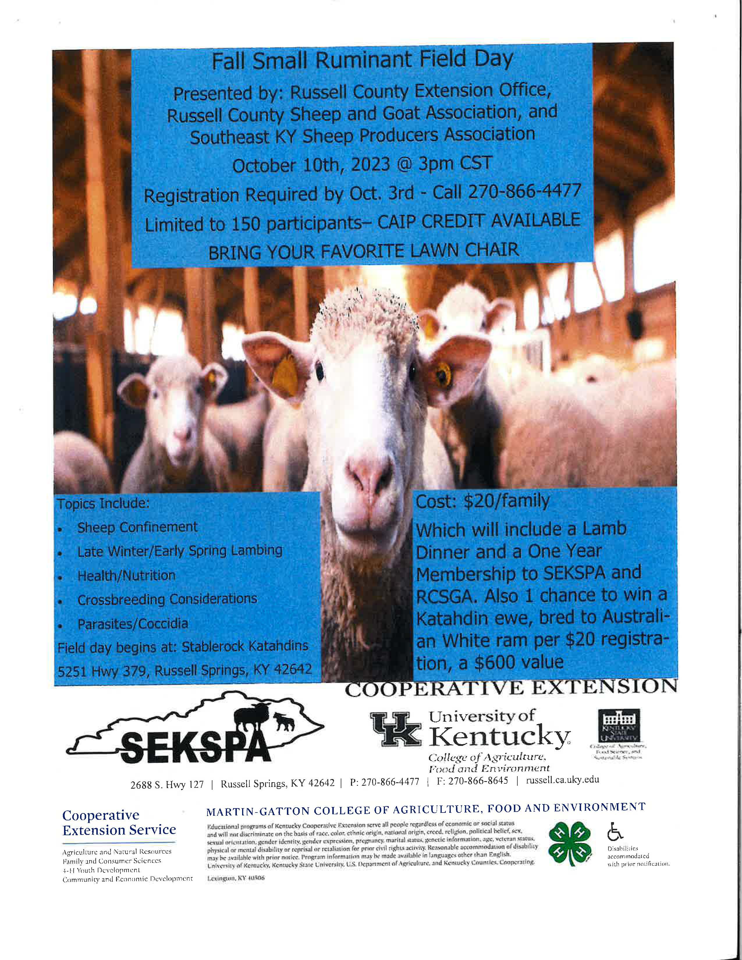 Smalll Ruminant Field Day flyer