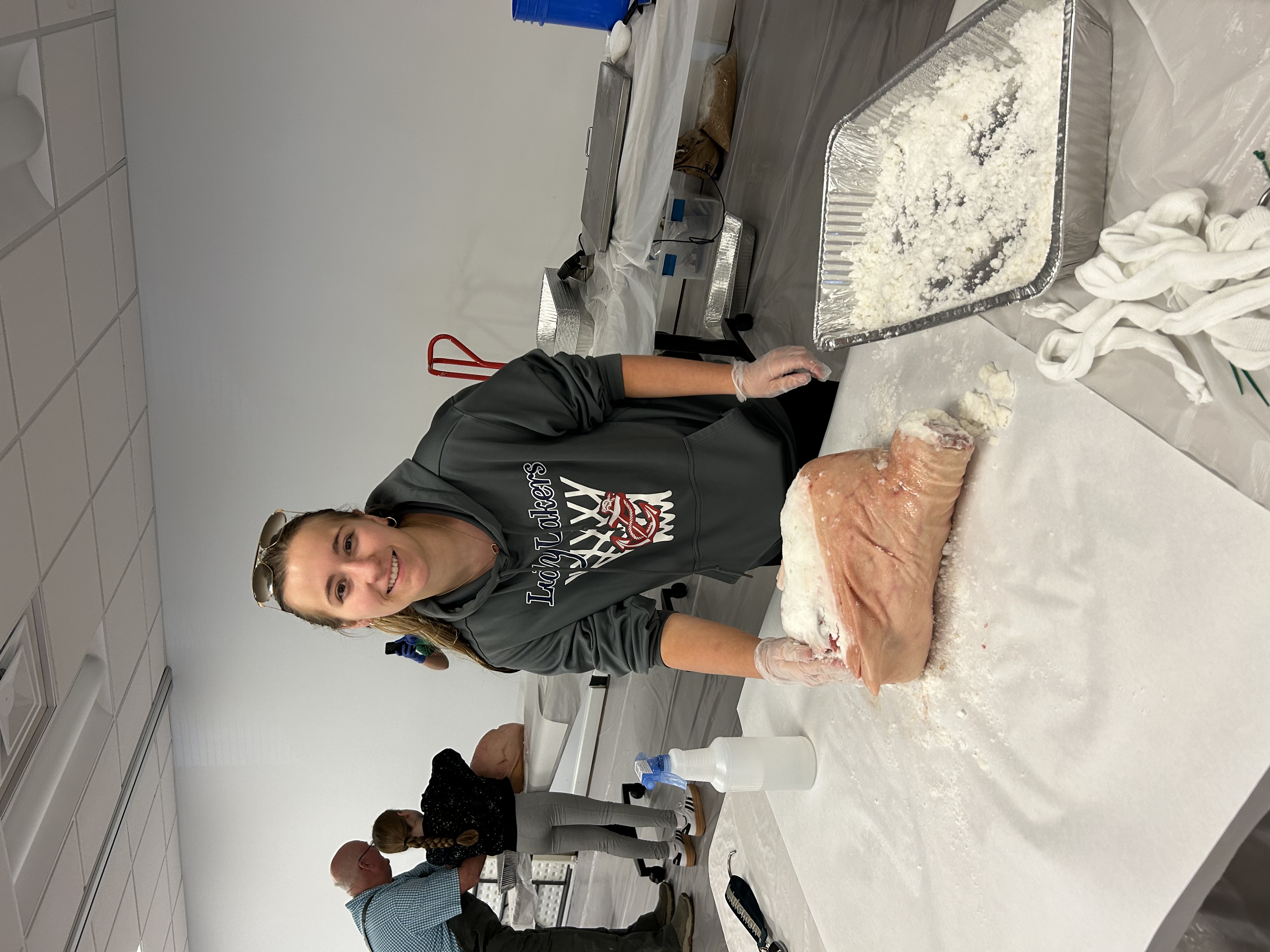 Girl curing country ham