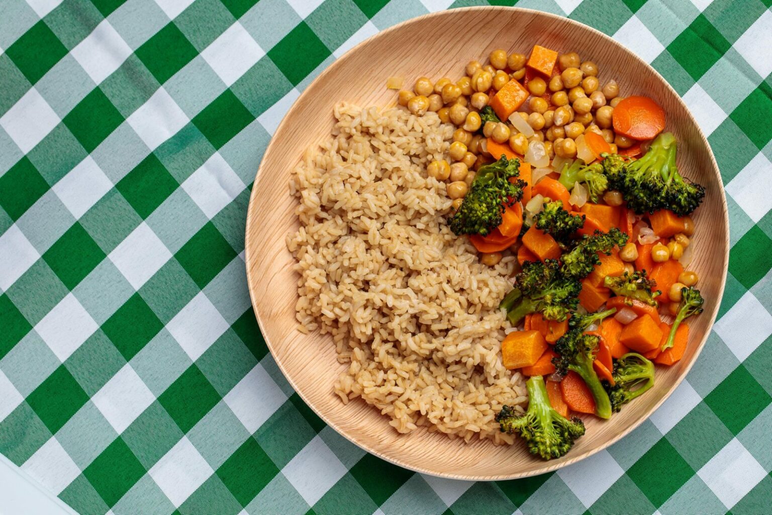 rice, vegetables, & chickpeas on a plate